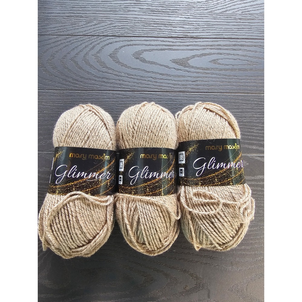 Mary Maxim Glimmer Yarn Taupe Metallic Sparkle Worsted 3 Skeins 100g Each